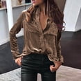 thumbnail image 2 of Plebaso Women's Velvet Long Sleeve Button down Shirts Fall Winter Tops Womens Dressy Blouses with Pockets, 2 of 5