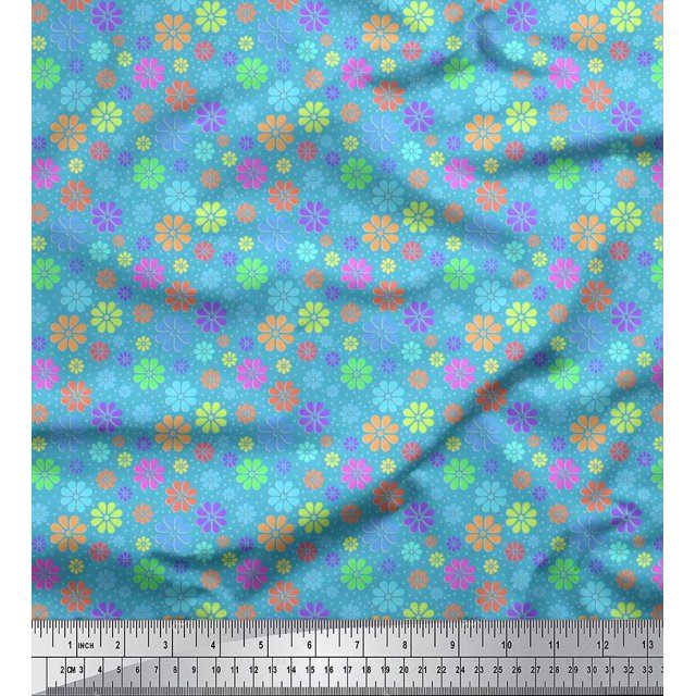 Soimoi Polyester Crepe Fabric Circle & Floral Artistic Print Fabric by Yard 52 Inch Wide