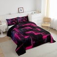 thumbnail image 2 of YST Hot Pink and Black Geometric Comforter Set Full,3D Square Plaid Bedding Set for Girls Women,Glowing Neon Geometry Comforter Set Reversible Soft,Abstract Checkered Quilt Bed Set 3Pcs, 2 of 5
