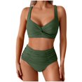 thumbnail image 1 of Swiftwear Women's Two-Piece Swimsuit Set with Cross-Front High-Waisted Top and Textured Ruffled Bikini Bottoms, Form-Fitting Stretch Design Army Green L, 1 of 9