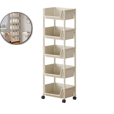 Dvruxg Chariot Utilitaire Roulant à 5 Niveaux, Chariot à Livres avec Roues, Chariots de Livres de Bureau avec Tablette Supérieure Divisée pour Organiser les Livres et les Fournitures à la Maison, au Bureau, en Classe