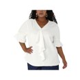 thumbnail image 1 of GRACE & GRANDEUR Women's Plus Size Blouse Ruffle Front Smocked Sleeves V Neck Solid Casual Tops 1X White, 1 of 8