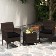 Costway 3 PCS Outdoor Conversation Set with Cushioned Seat & Tempered Glass Tabletop Black