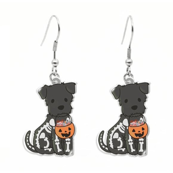 Don't Ask Boucles d'Oreilles Pendantes Chiot Squelette Gris pour Femmes