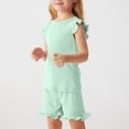 thumbnail image 2 of Toddler Girls Summer Short Sets Cotton Rib Knit Outfits Short Ruffle Cap Sleeve Tees T-Shirt Tank Tops + Skorts 2PC Sets Green 7-8 Years, 2 of 8