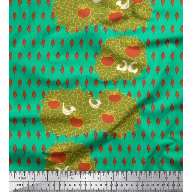 Soimoi Rayon Fabric Leaves,Bird & Fresh Fruits Print Fabric by The Yard 56 Inch Wide