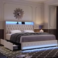 thumbnail image 4 of Homfa Full Size LED Bed Frame with Outlets and USB Ports, 2 Storage Drawers Modern Wingback Crystal Button Tufted Velvet Upholstered Platform Bed Frame, Beige, 4 of 8