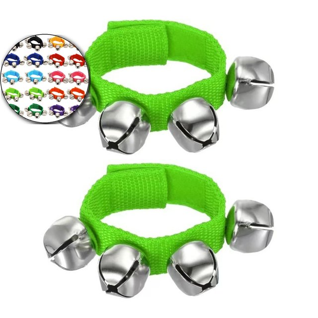 Dvruxg 2 Pcs Clochettes de Poignet, Grelots Clochettes de Cheville Clochettes de Poignet Bracelet Instruments de Percussion Bande Rythmique Musicale 4 Clochettes Argentées pour Fête Noël (Vert Menthe)