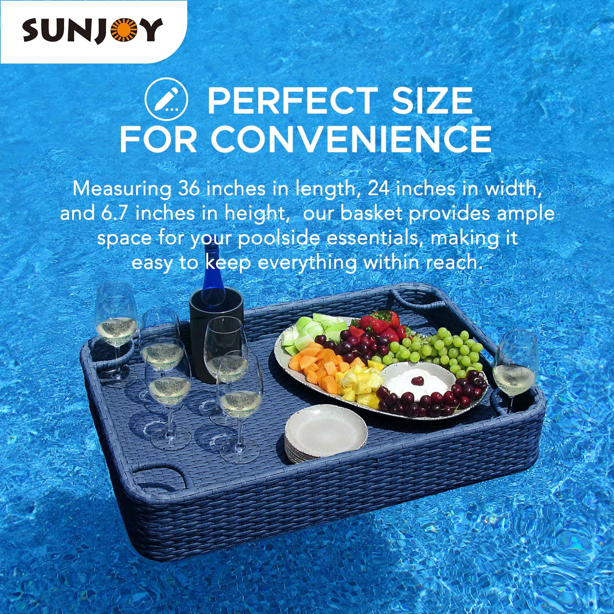 Sunjoy Floating Pool Canopy with Add-on 36x24 in. Wicker Tray,Gray