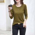 thumbnail image 1 of RXIRUCGD Hauts pour Femmes 2024 Col Rond Couleur Unie Chemise de Base Manches Longues Col Rond Haut/chemise, Vert Armée, Taille : 3TG, 1 of 6