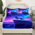 thumbnail image 3 of Wolf Kids Twin Size Bed Sheets Set,Nebula Galaxy Sheet Set Western Wolves Sheets Mountain Magical Animals Bed Set,Purple Blue, 3 of 7