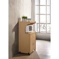 thumbnail image 3 of Hodedah Chariot Micro-Ondes à Roulettes avec Tiroir et Rangement d'Armoire, Beech, 3 of 5