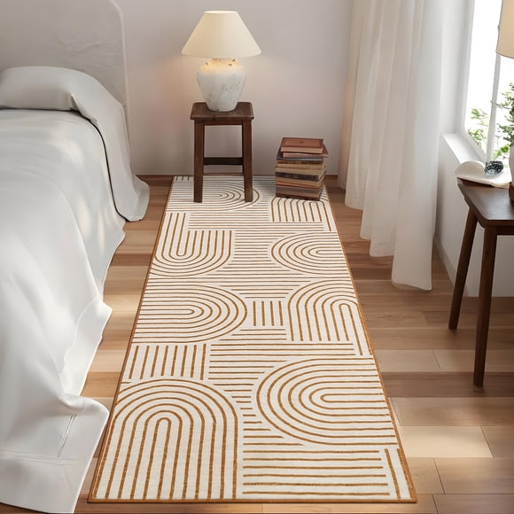 2x6 Orange Modern Abstract Washable Runner Rug, Non-Slip Low Pile Foldable Hallway Rug for Kitchen, Laundry and Entryway