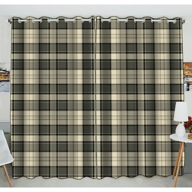 EREHome Plaid Pattern Blackout Window Curtain Drapery Panels 52x84 Inch one peal two Piece