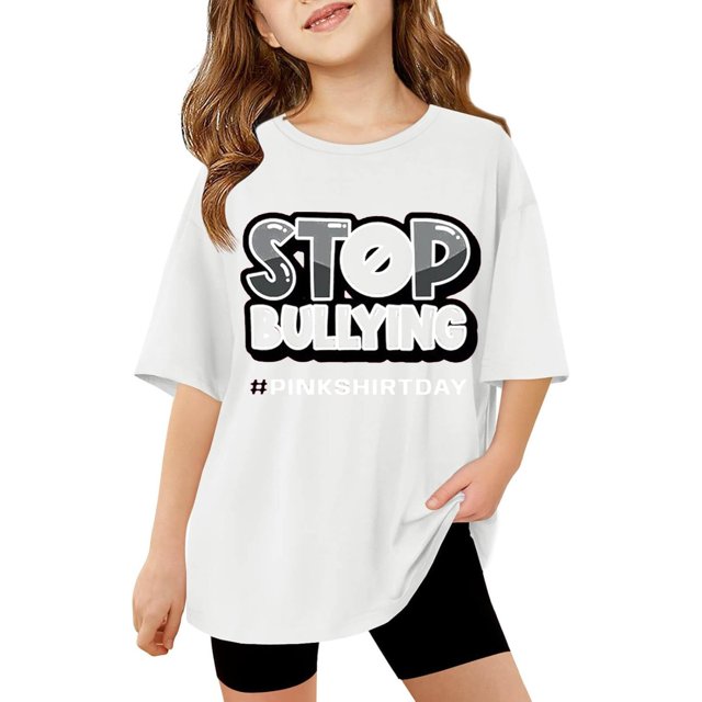 Haut T-Shirt à Manches Courtes à Épaules Tombantes Imprimé pour Enfants (3 14a)