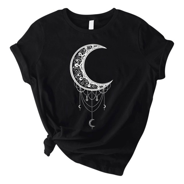 Hauts à Manches Courtes pour Femmes Mode Femmes T-Shirt à Col Rond Imprimé Lune T-Shirt à Manches Courtes T-Shirt Décontracté Hauts