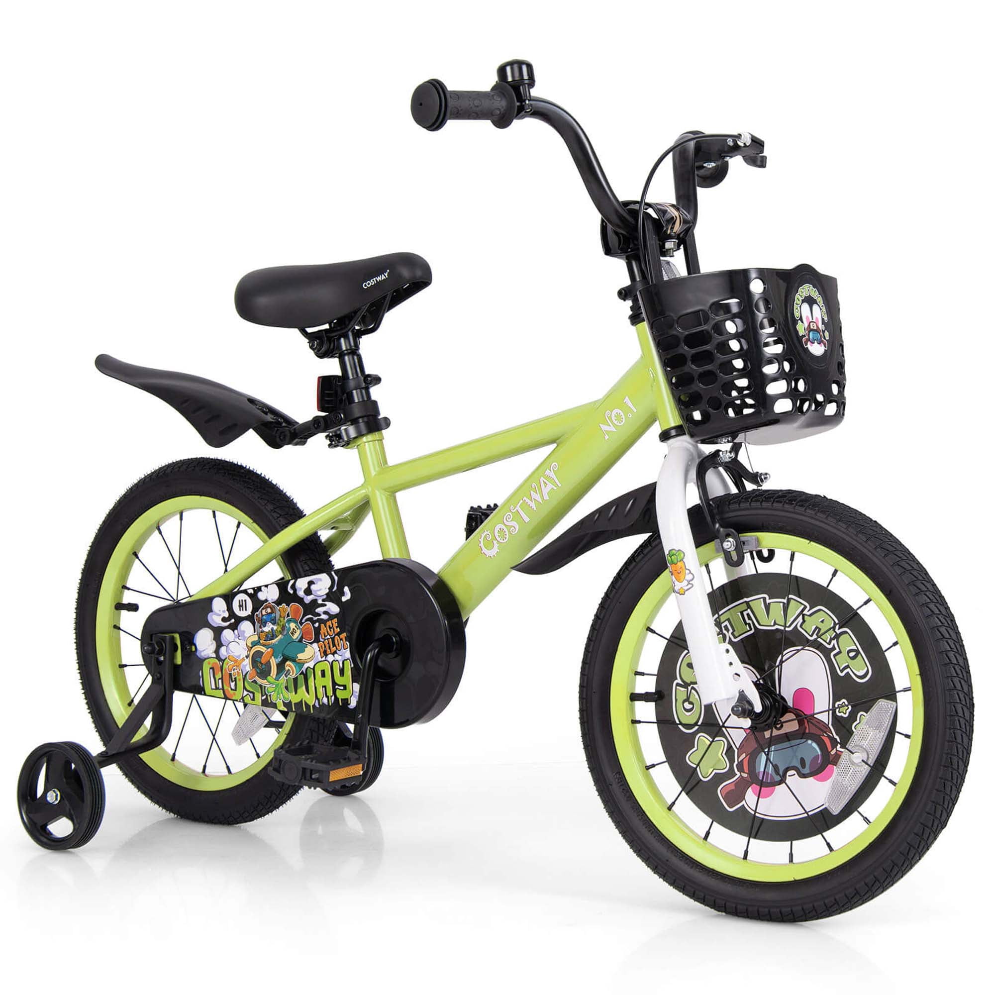 Vélo Enfant 16 Pouces Pour Garçons 5-8 Ans – Roues Stabilisatrices, Freins AV/AR, Pneus Amortissants, Hauteur Réglable