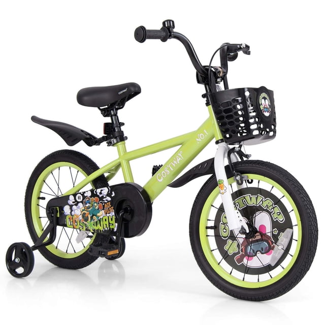 Costway 16" Kid's Bike for 4-7 with Height-Adjustable Handlebar & Saddle Handbrake Green
