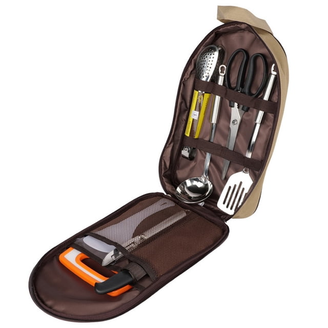 Youkk Ensemble de 8 Pcs/ensemble Batterie de Cuisine de Camping Portable Randonnée Intérieur Extérieur BBQ Vaisselle VR Roulotte Équipement de Randonnée Réchaud Cuisson Beige