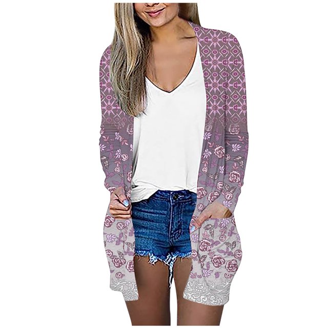 CEHVOM Cardigan à Imprimé Floral pour Femmes, Mode Décontractée, avec Poches, Manches Longues, Liquidation