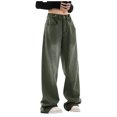 thumbnail image 1 of Bmisegm Jeans à Jambe Droite Ample Taille Haute à Jambe Grand pour Femmes, Vert, P, 1 of 6