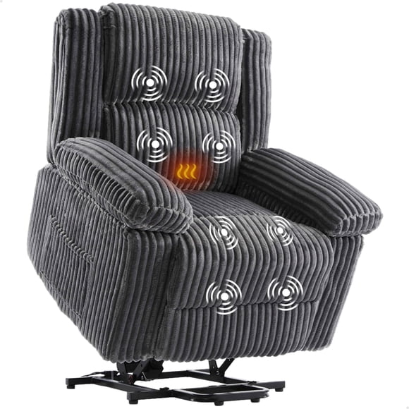 Power Lift Recliner Chair with Heat and Massage Electric Lift Recliner Sofa for Elderly Plush Padded Seat with Lumbar Support Remote Control Side Pockets 400 lb Capacity Grey