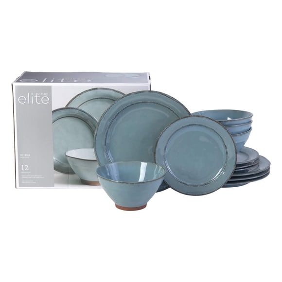 Gibson Elite Terranea Service de table 12 pièces Bleu sarcelle Terre cuite
