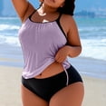 thumbnail image 2 of FAVIPT Plus Size 2 Piece Bathing Suit for Women Tummy Control Ruched Swimsuits Tropical Beach Drawstring Tankini Purple,XXXXL, 2 of 5