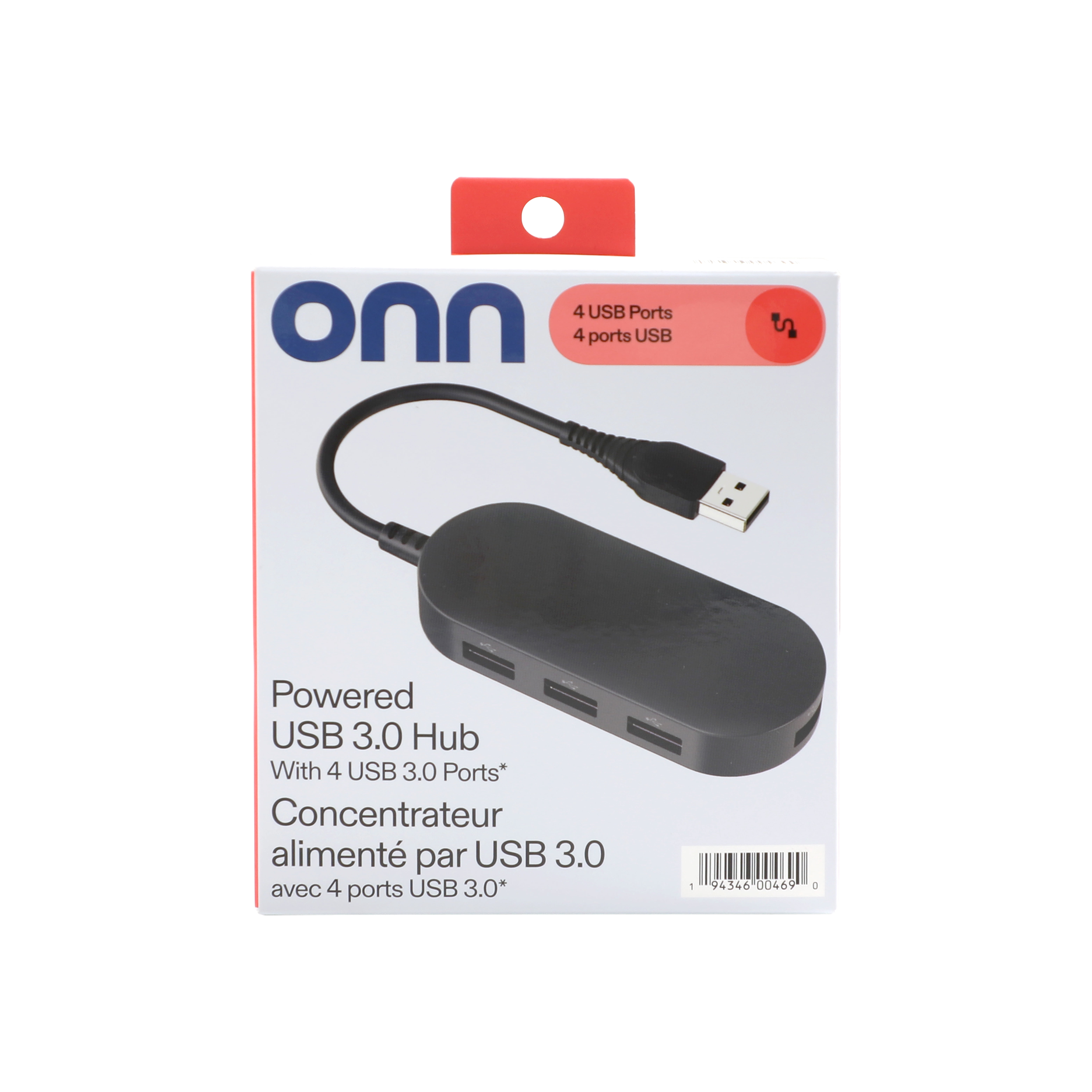 Onn USB 3.0 Hub with 4 USB 3.0 Ports & 3.9 IN. Connector - Grey
