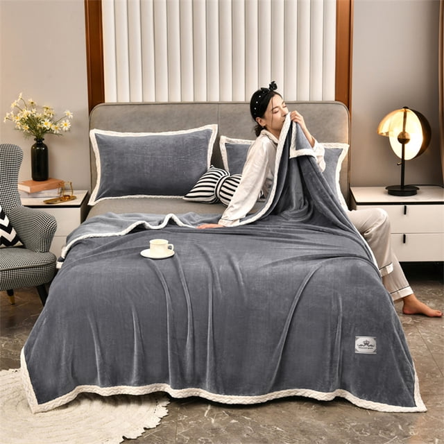 LSLJS Throw Blankets Soft Fuzzy Warm, Fuzzy Throw Blankets Couch Fleece, Throw Blankets Bed Cozy Machine Washable Plush Thick Comfy Checkered Furry Sofa, Bed Blanket