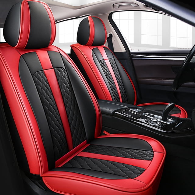 Maidao 2pcs Front Seat Covers for FIAT for Panda 2011-Present 2 Seats Leather Airbag Compatible Water Resistant Front Set Cushion Protector Black and Red