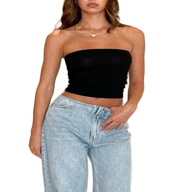 Women Tube Top Strapless Backless Solid Slim Fit Summer Ladies Vest for Club Party