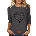 thumbnail image 1 of Penkiiy T-Shirts à Manches 3/4 Imprimés Cœur Col Rond Tunique de la Saint-Valentin Blouse m Gris, 1 of 5