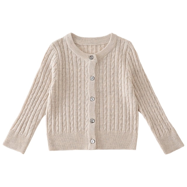 Wdgfv Filles Garçons Cardigan en Lin à Col Rond Chandail Tricoté et Tenue Douillette et Stylée pour Enfants Beige 9-10 Ans