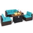 thumbnail image 2 of Costway Ensemble de Mobilier de Patio en Rotin 6 Pcs Housse de Table à Foyer 42 Pouces Coussin de Sofa Turquoise, 2 of 10