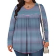 thumbnail image 1 of Mevxay Blouse à Rayures pour Femme Grande Taille Chic Décontractée T-Shirts Plissés Manches Longues Col Ras du Cou Tunique Fluide Hauts Violet 2TG, 1 of 6