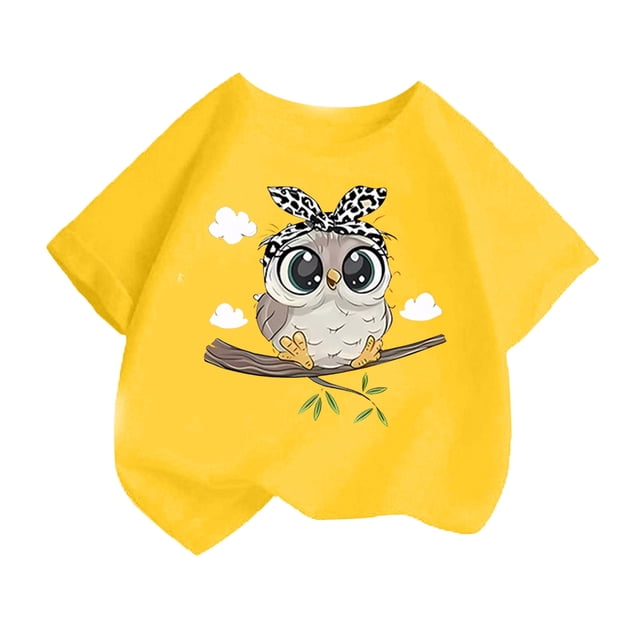 Chemises Filles Imprimé Mignon Col Rond Manches Courtes Tee Été Mode Ample Vêtements Bébé Filles Jaune 8-10 Ans