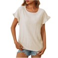 thumbnail image 2 of AherBiu T-Shirts pour Femmes Tendance Col Rond Manches Courtes T-Shirts Décontractés d'Été Plissés T-Shirt Uni Hauts, 2 of 7