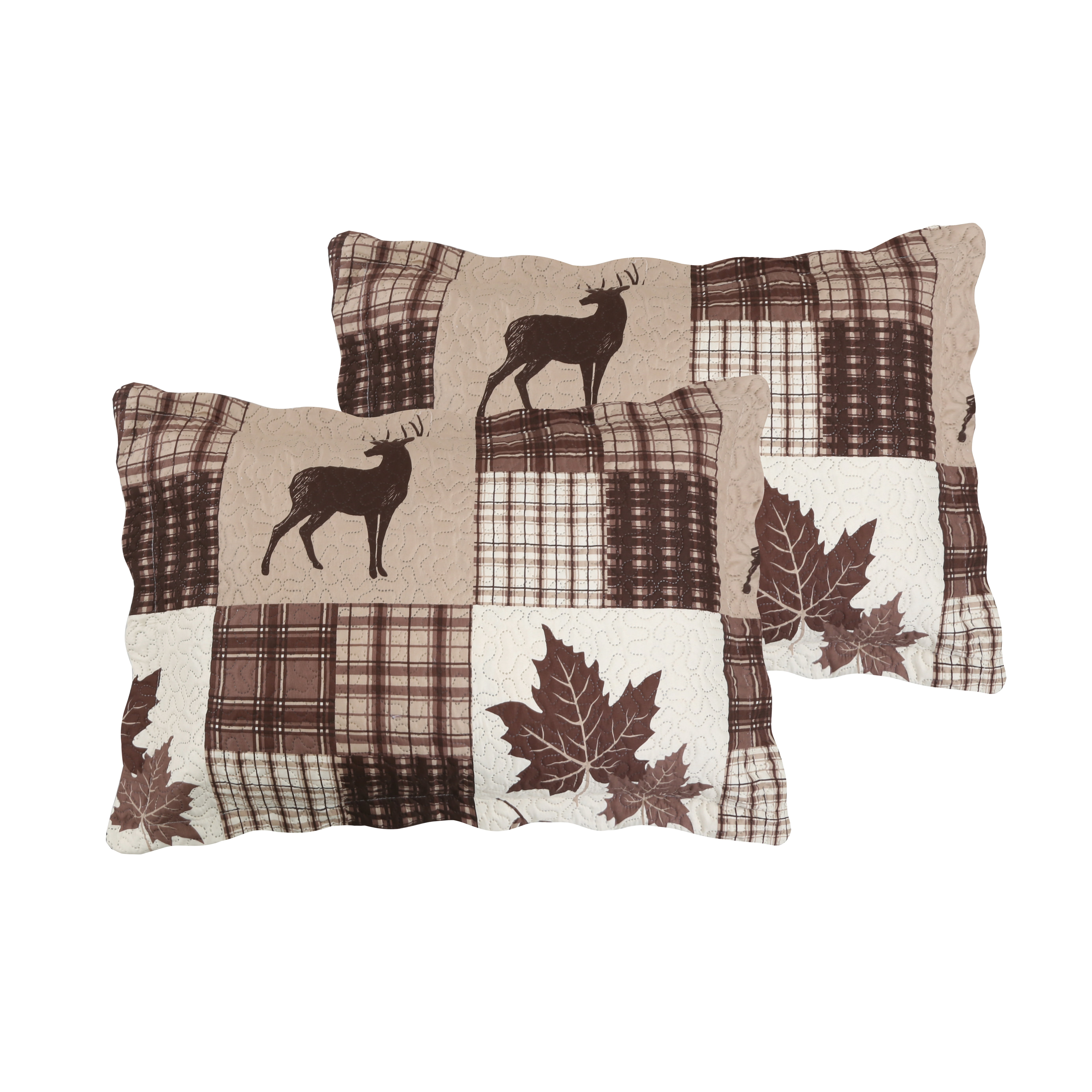 Marina Decoration Couvre-lit Pinsonic imprimé en relief, ensemble de couette d'été ultra doux avec taies d'oreiller, motif à carreaux de cerf en érable brun