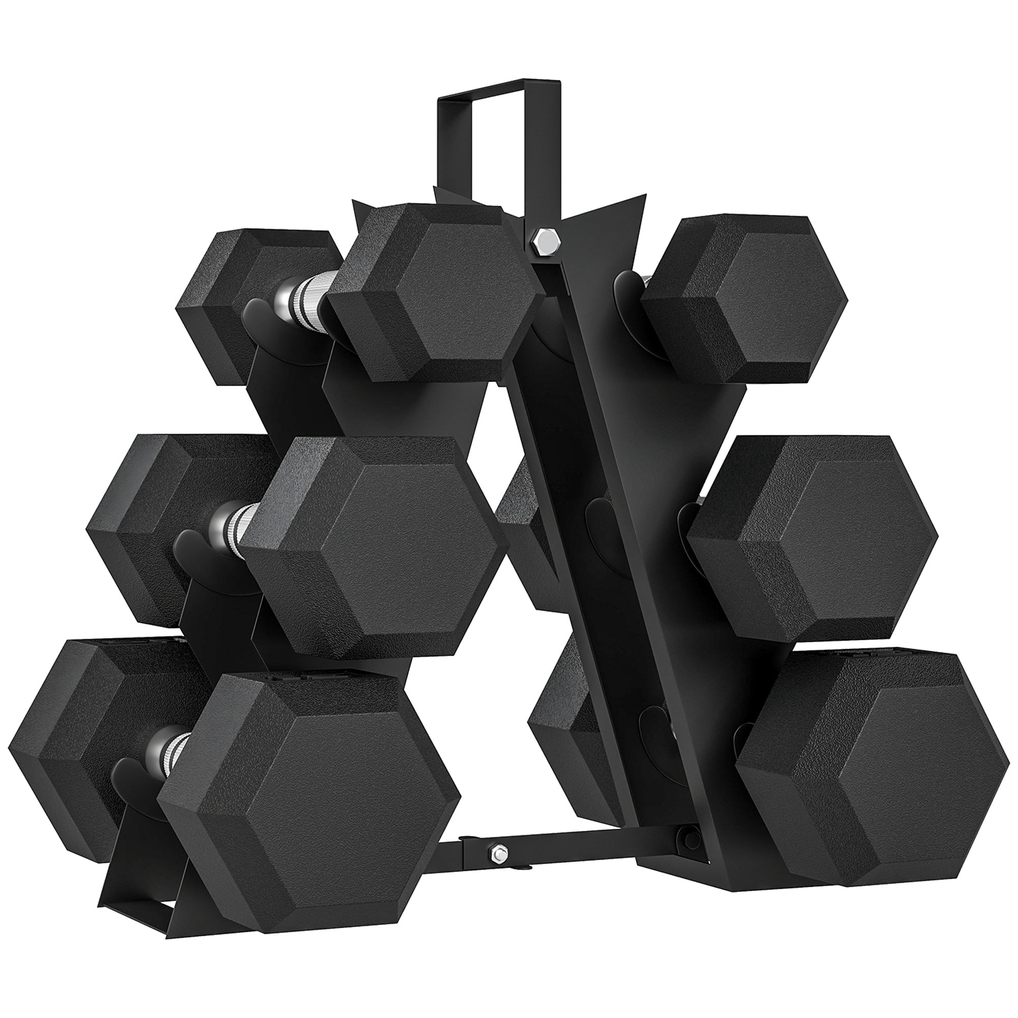 Soozier 60 LBS Dumbbell Set with Rack, Rubber Coated Hex Hand Weights