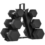 Soozier 60 LBS Dumbbell Set with Rack, Rubber Coated Hex Hand Weights