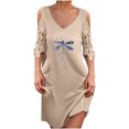 thumbnail image 2 of SMihono Robe d'Été Grande Taille pour Femmes 2023 Mode Femmes Décontractée Aguichant à Col en V Imprimé Dentelle d'Été à Manches Courtes Robe Mini, 2 of 9