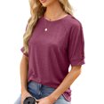 thumbnail image 2 of FAIWAD Summer Tunic Tops for Women Short Sleeve Round Neck Button T Shirts Solid Color Blouses Tops, 2 of 8