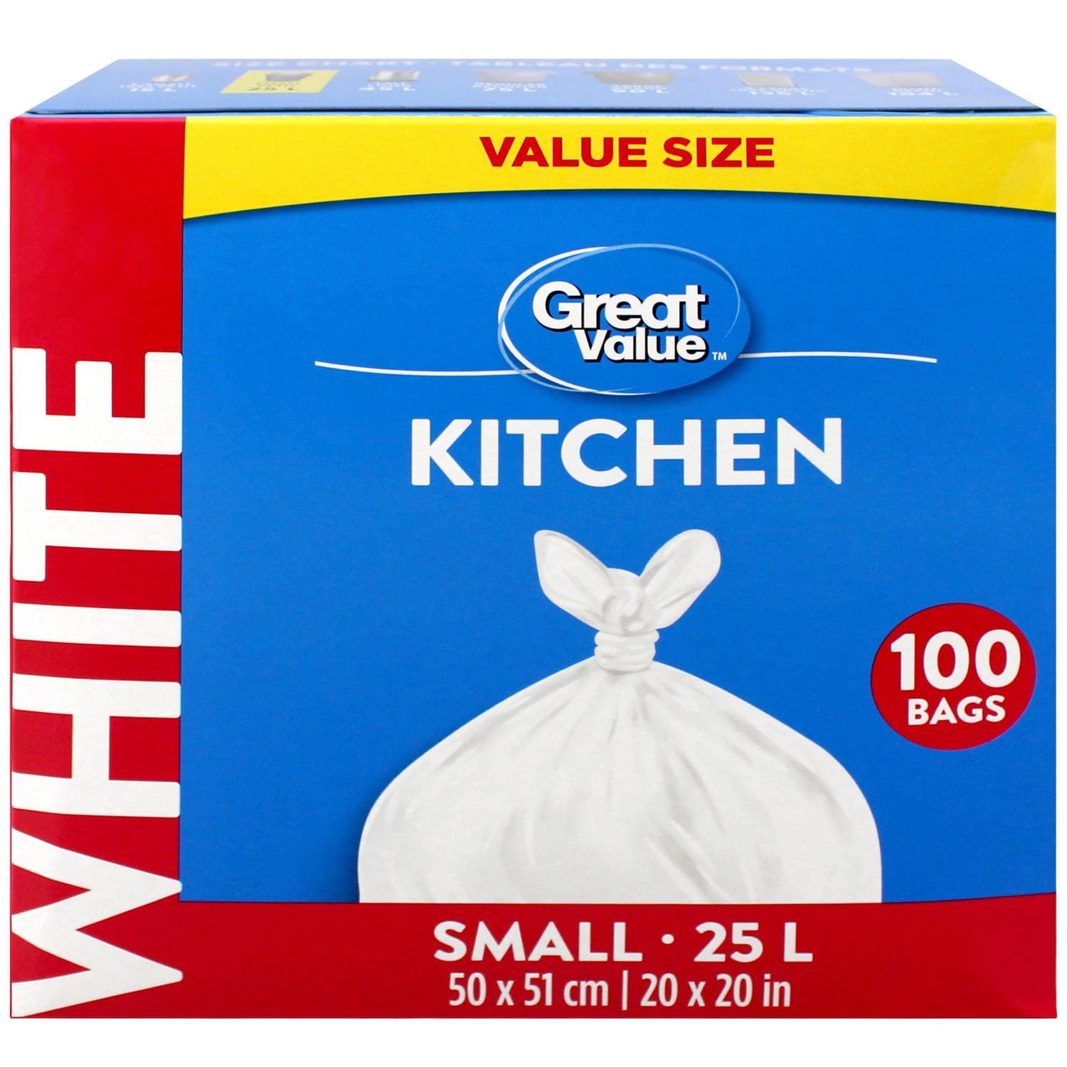 Great Value Small Kitchen Garbage Bags, 25L , 100bags