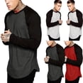 thumbnail image 1 of Men Baseball Long Sleeve Crew Fashion Sports Team Jersey Raglan Tops Autumn Spring Patchwork Tops, 1 of 4