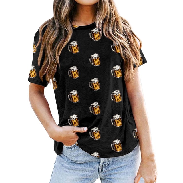 T-shirt Décontracté à Manches Courtes pour Homme avec Imprimé Bière, Col Rond Confortable, Tee pour Usage Quotidien Printemps Été Automne, Haut Basique
