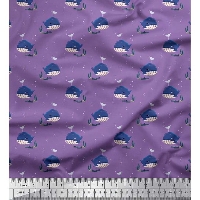Soimoi Rayon Fabric Whale Ocean Print Fabric by Yard 42 Inch Wide