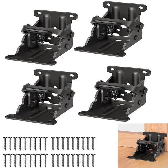 Foldable Bracket, Self-Lock Hinge Hardware with Screws Lock Extension Support for Table Leg, Bed Leg, Workbench, Pack of 4