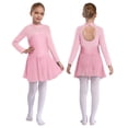 thumbnail image 2 of Linjinx Filles Enfants Justaucorps Robe de Danse Ballet à Manches Longues en Maille à Strass Assemblée Costume de Compétition de Patinage Artistique Rose 8, 2 of 5