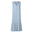 thumbnail image 4 of Cameland Robe Femme Mode Unie Solor à Col en V Sans Manches à Boutons en Coton et Lin, 4 of 5